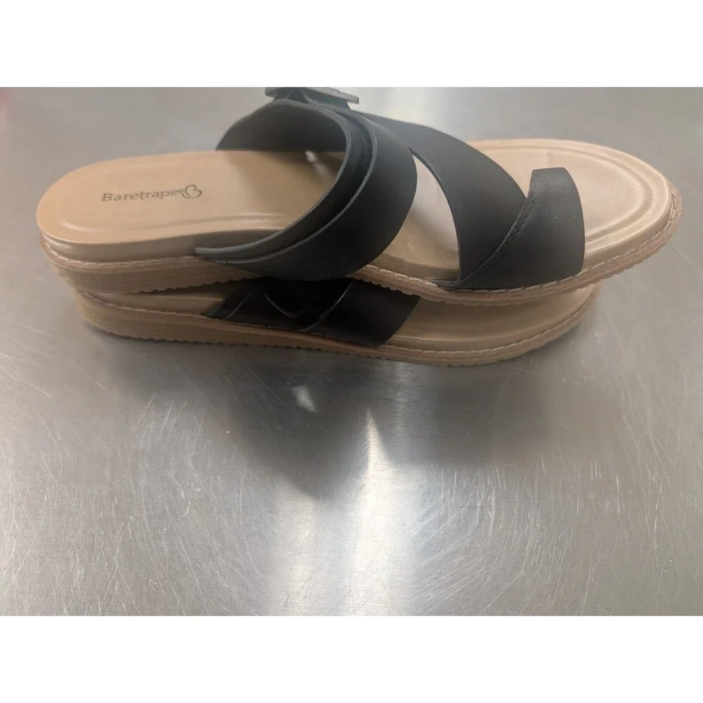 NWOB Baretraps Size 8.5 NAT Women's Sandals Black Toe Strap Sand Vacation Beach - Picture 6 of 8
